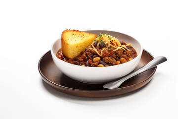 Spicy beef chili with a side of cornbread