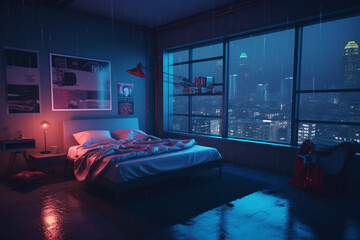 Bedroom Night Cyberpunk City | Generative Ai