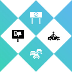 Set Protest, Traffic jam, and Police car and flasher icon. Vector