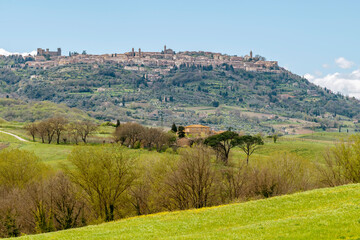 Panoramic view of Montalcino and surroundings, province of Siena, Italy