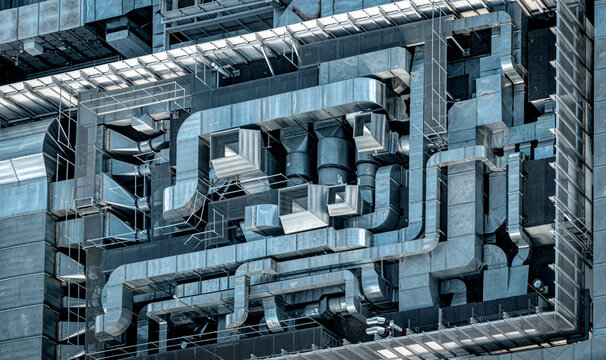 Metal ventilation pipes, industrial site