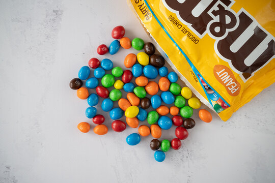 M&M's colorful button-shaped chocolate candies on April 24, 2023 in Krakow, Poland.