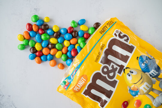 M&M's colorful button-shaped chocolate candies on April 24, 2023 in Krakow, Poland.