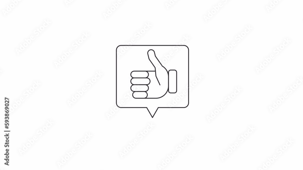 Poster animated bw thumb up notification. black and white thin line icon 4k video footage for web design. f