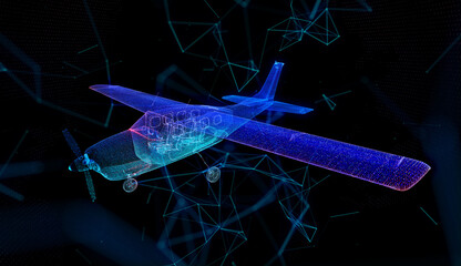 Aircraft. Airplane with piston engine and propeller. Polygonal line Digital 3d model