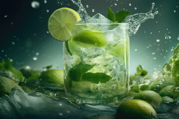 Fototapeta premium Mojito cocktail with mint. Generative AI.