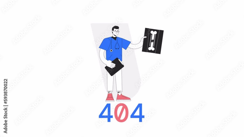 Poster x-ray diagnosis 404 error animation. assess bones for fractures. empty state 4k video concept footag
