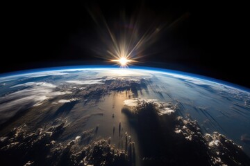 Earth from space with sun flare. Generative AI, Generative, AI