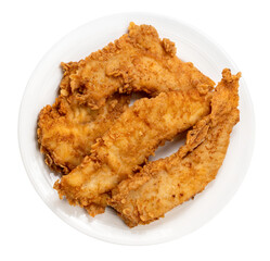 Crispy Fried Chicken Breast Cutlets in white plate isolated on white background, Fried Chicken on white PNG File.