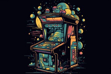 Illustration of a retro arcade machine. Generative AI.