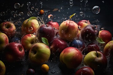 Fototapeta na wymiar Apples with water splashes. Generative AI.