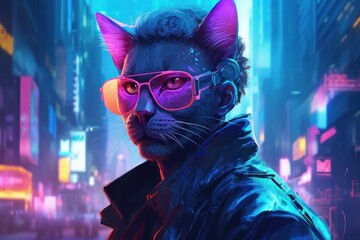 Cat cyberpunk glasses. Generate Ai