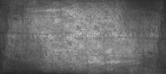 Black anthracite dark gray grey grunge old aged retro vintage stone concrete cement blackboard chalkboard wall floor texture, with cracks - Abstract background banner pattern design template - obrazy, fototapety, plakaty