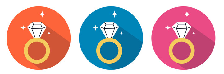 Set of three engagement ring with a shiny diamond.