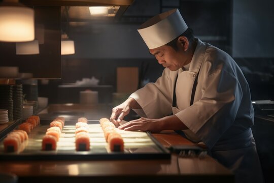 Chef sushi working. Generate Ai