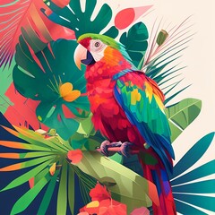Obraz premium Macaw parrot in bright leaves background Generative AI