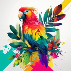 Obraz premium parrot on the background of bright leaves Generative AI