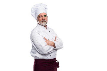 Attractive smiling cheerful chef isolated on transparent background
