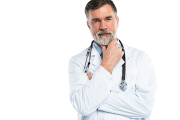 Cheerful mature doctor posing and smiling at camera, healthcare and medicine
