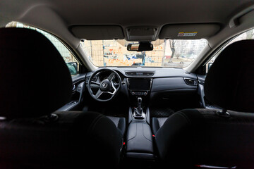 Interior view of car with black salon