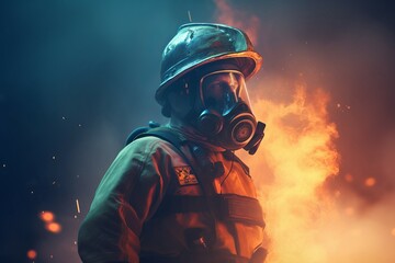 Working fireman with helmet. Generate Ai