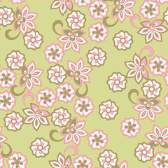 Seamless pattern with ethnic flowers. Floral Illustration in asian textile style