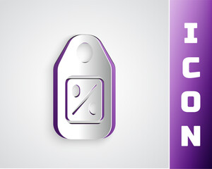 Paper cut Price tag with an inscription Sale icon isolated on grey background. Badge for price. Promo tag discount. Paper art style. Vector