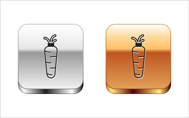 Black Carrot icon isolated on white background. Silver and gold square buttons. Vector