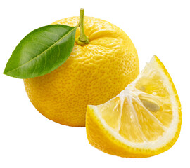 Kochi Yuzu orange isolated on white background With work path, Yellow Yuzu Orange fruit isolated on...