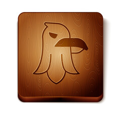 Brown Eagle icon isolated on white background. American Presidential symbol. Wooden square button. Vector