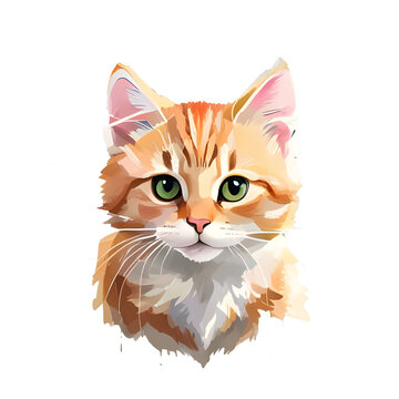  Cute cat, AI generated digital drawing cartoon sticker, pastels colors to use for example as stickers, t-shirt prints or as part of a larger image.