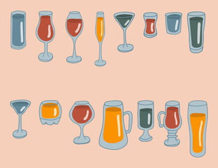 Set of vector wine glass silhouettes