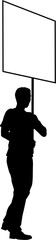 Protestor or demonstrator at a demonstration march, picket line or strike protest rally in silhouette. Holding up a banner or picket sign board placard.