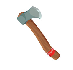 Concept Camping axe. This illustration is a flat, vector design of a camping axe on a white background. Vector illustration.