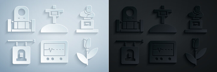 Set Beat dead in monitor, Grave with tombstone, Signboard, Flower rose, cross and icon. Vector