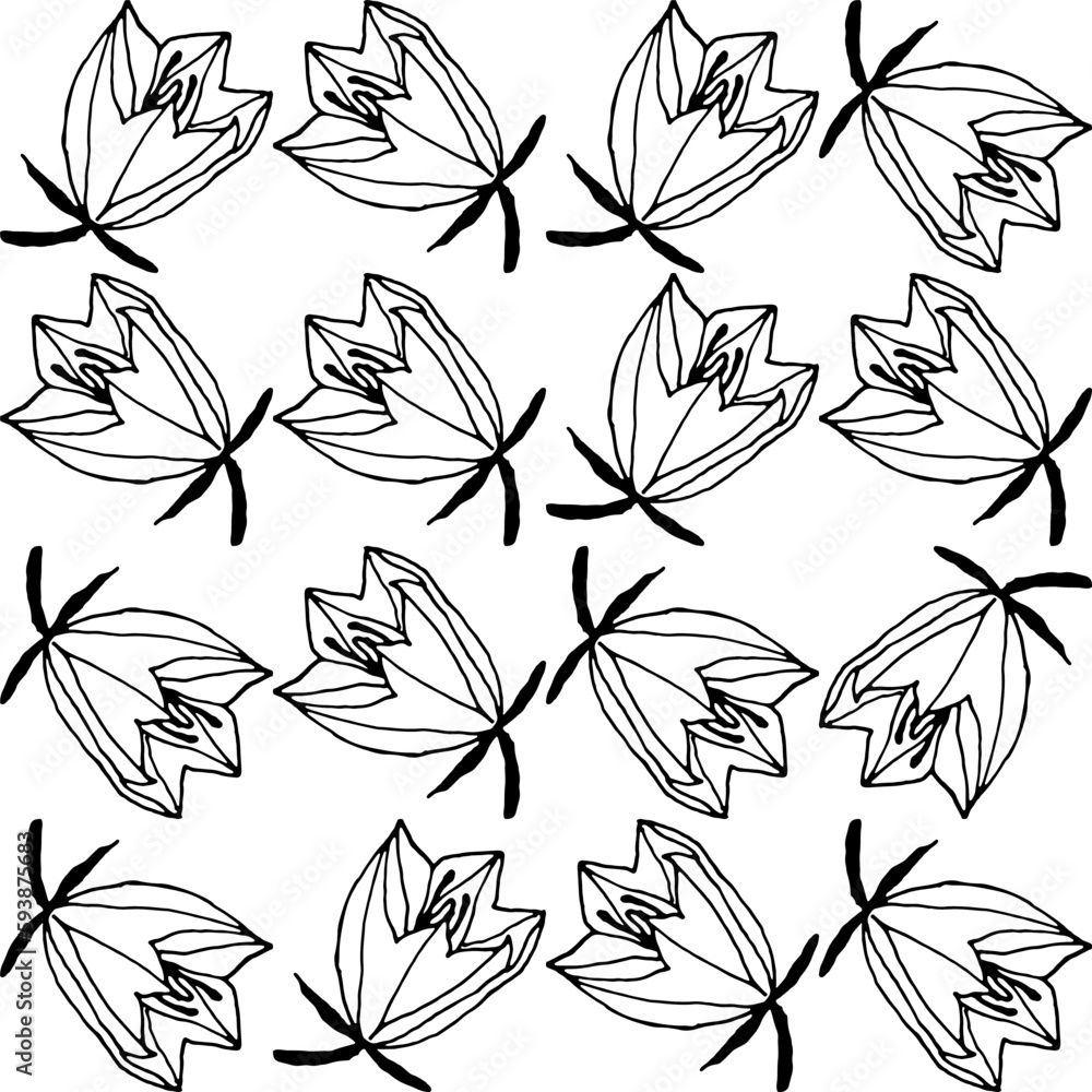 Aufkleber Abstract flower elements vector seamless pattern. Simple repeat in black on white background.