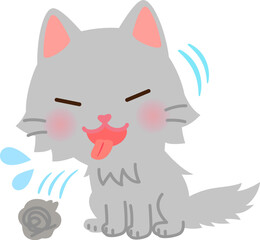 毛玉を吐き出す猫