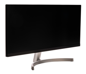 Ultrawide lcd monitor screen isolated on white background, Front view of television or computer screen on white PNG file.