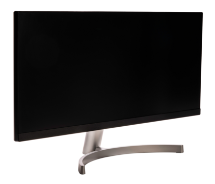 Ultrawide lcd monitor screen isolated on white background, Front view of television or computer screen on white PNG file.
