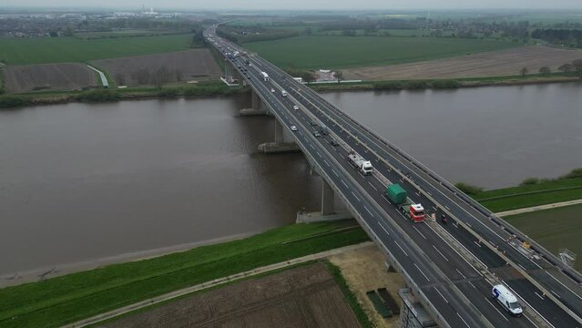 aerial view of Ouse motorway Bridge on the M62 that spans River Ouse