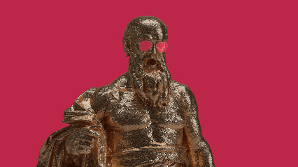 3d render golden bust of a man with a beard