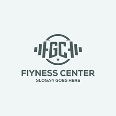 Initial letter GC fitness logo with creative dumbbell and circle line