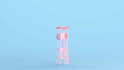 Pink Lookout Observation Tower Watchtower Wooden Ladder Structure Vintage Kitsch Blue Background 3d illustration render digital rendering