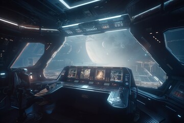 Futuristic spaceship control center. Generate Ai