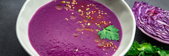 cream soup red cabbage healthy meal food snack on the table copy space food background rustic top view keto or paleo diet veggie vegan or vegetarian food