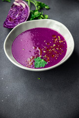 cream soup red cabbage healthy meal food snack on the table copy space food background rustic top view keto or paleo diet veggie vegan or vegetarian food