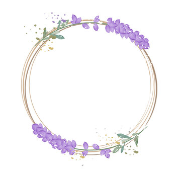 Wreath with lavender flowers on white background. Wedding illustration
