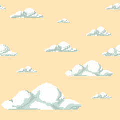 White pixel clouds seamless pattern. Light background vector pattern.