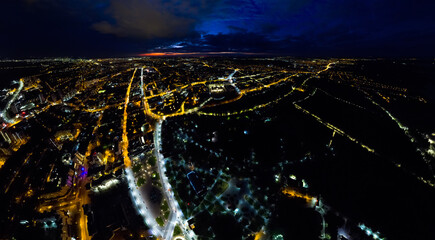 Lipetsk, Russia. Night city lights. Panorama. Aerial view