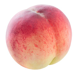 Yellow and Pink Peach fruit with leaf isolated on white background, Fresh White Peach on White PNG File.